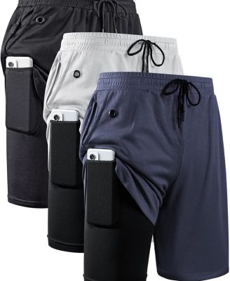JWJ Mens 2 in 1 Running Shorts Quick Dry Gym Athletic Workout Clothes with Side Pockets